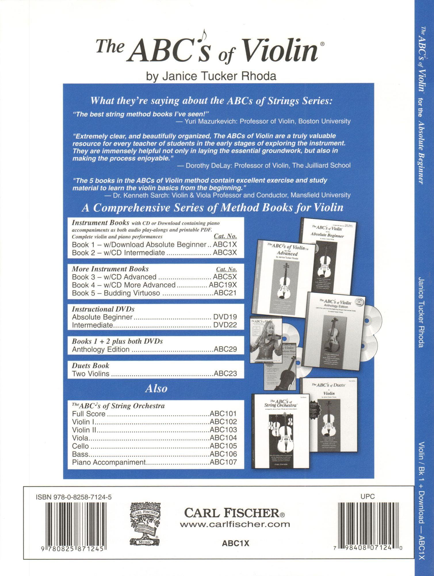 Rhoda, Janice Tucker - The ABCs of Violin for the Absolute Beginner, Book 1 - with Online Audio & Accompaniment - Carl Fischer Edition